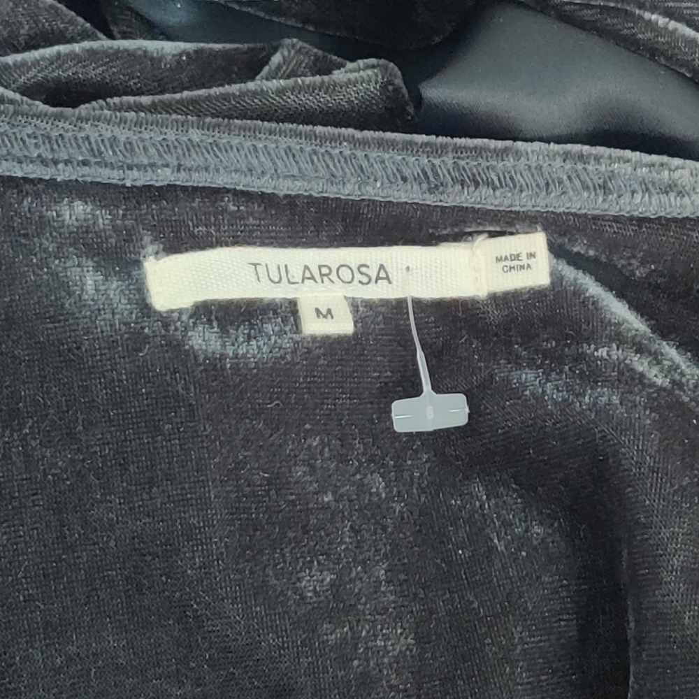 *Tularosa Velvet Wrap Dress Deep Blue Grey Maxi with Ribbon Tie Pockets NWT - M - Picture 8 of 13